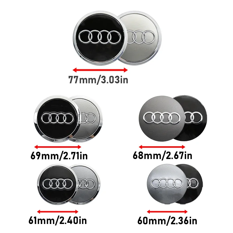 

Hub Caps 4Pc 60mm 61mm 68mm 69mm 77mm Car Wheel Center Hub Cap For Audi A1 A3 A4 A5 A6 S3 S7 S8 R8 Q2 Q3 Q5 Sline Quattro Tire R