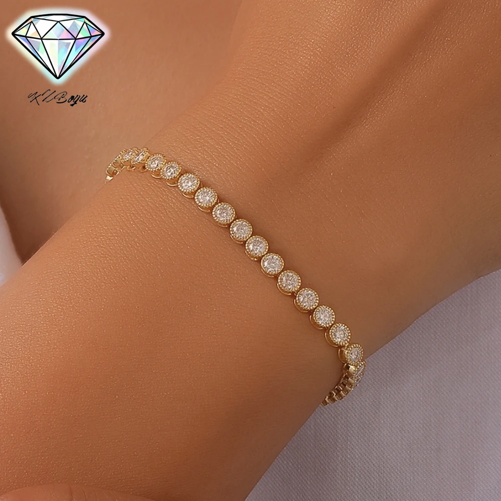 

4.3 CTTW Single Layer Full Moissanite Gold/Silver Bracelet S925 Sterling Silver Diamond Volleyball Bracelet with Certificate