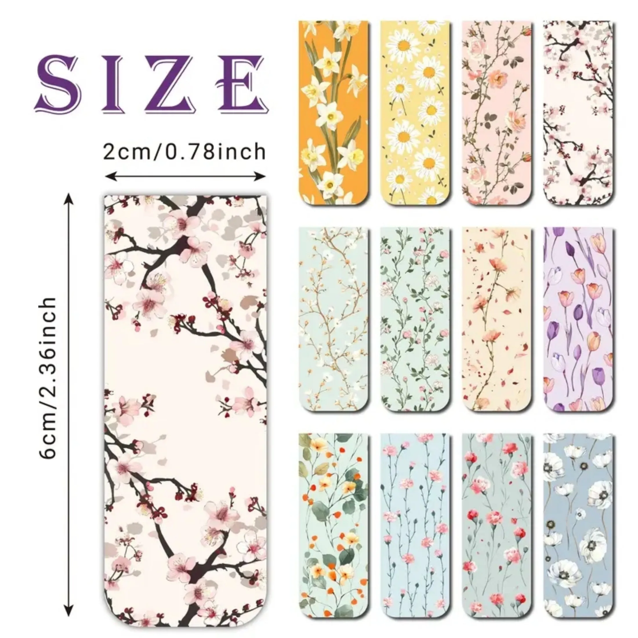 12pcs Floral Magnetic Bookmarks Set, Durable Paper Book Page Markers with Assorted Flower Designs for Reading and Books