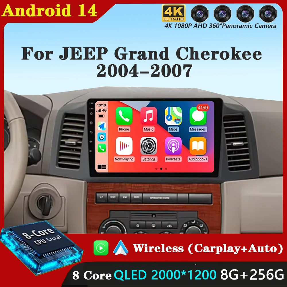 

Android 14 для JEEP Grand Cherokee 2004-2007 LHD автомобильное радио 4G WIFI видеоплеер Carplay Автомобильная GPS-навигация без DVD QLED DSP BT