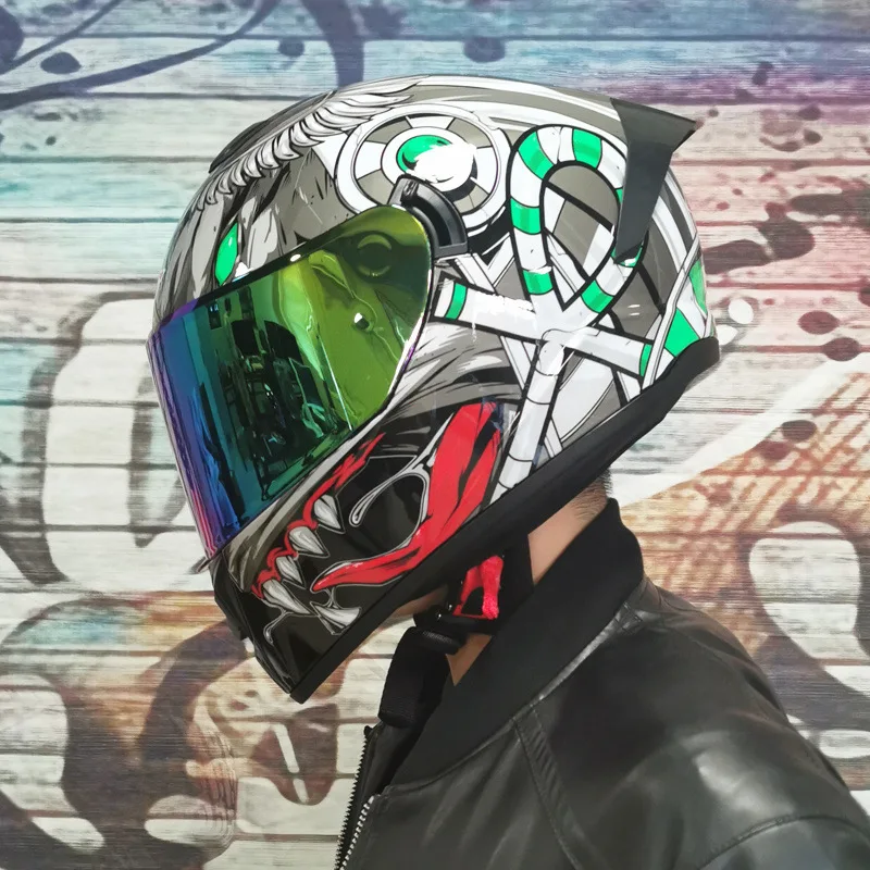 خوذة سيارة كهربائية LVS للجنسين للفصول الأربعة قاطرة مضادة للضباب خوذة كاملة شخصية سباق رمادية رائعة للخريف والشتاء #6