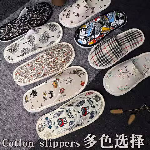 5Pairs/Lot Mix Colors Men Women Disposable Hotel Slippers Cotton Slides Home Travel SPA Slipper Hospitality Cheap Grid Slipper