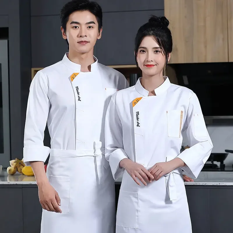 Uniforme da cuoco per uomo piccolo ristorante hotel cucina Catering giacche cooking Cafe abbigliamento da lavoro in bianco e nero Chef outfit con Logo