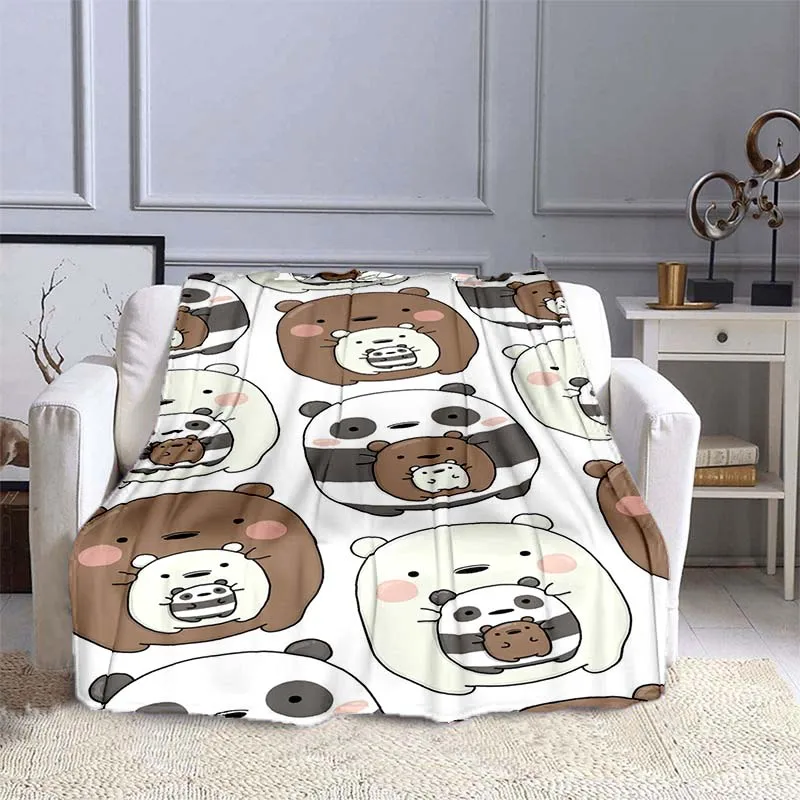 3d Print Cartoon Bare Bears Pattern Blanket Warm Soft Fluffy Kids and Adult Sofa Bed Throw Blanket Outdoor Travel Camping Sheet