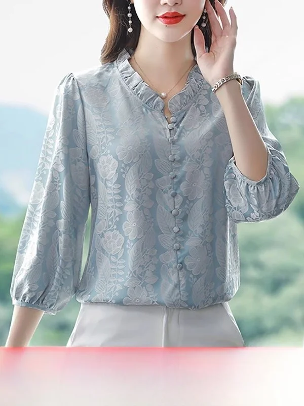 シルクプリントブラウス セブンスヴェ レディース ルーズフィット 通勤 スレ 中国製 ブランドなし 登録なし 柄なし