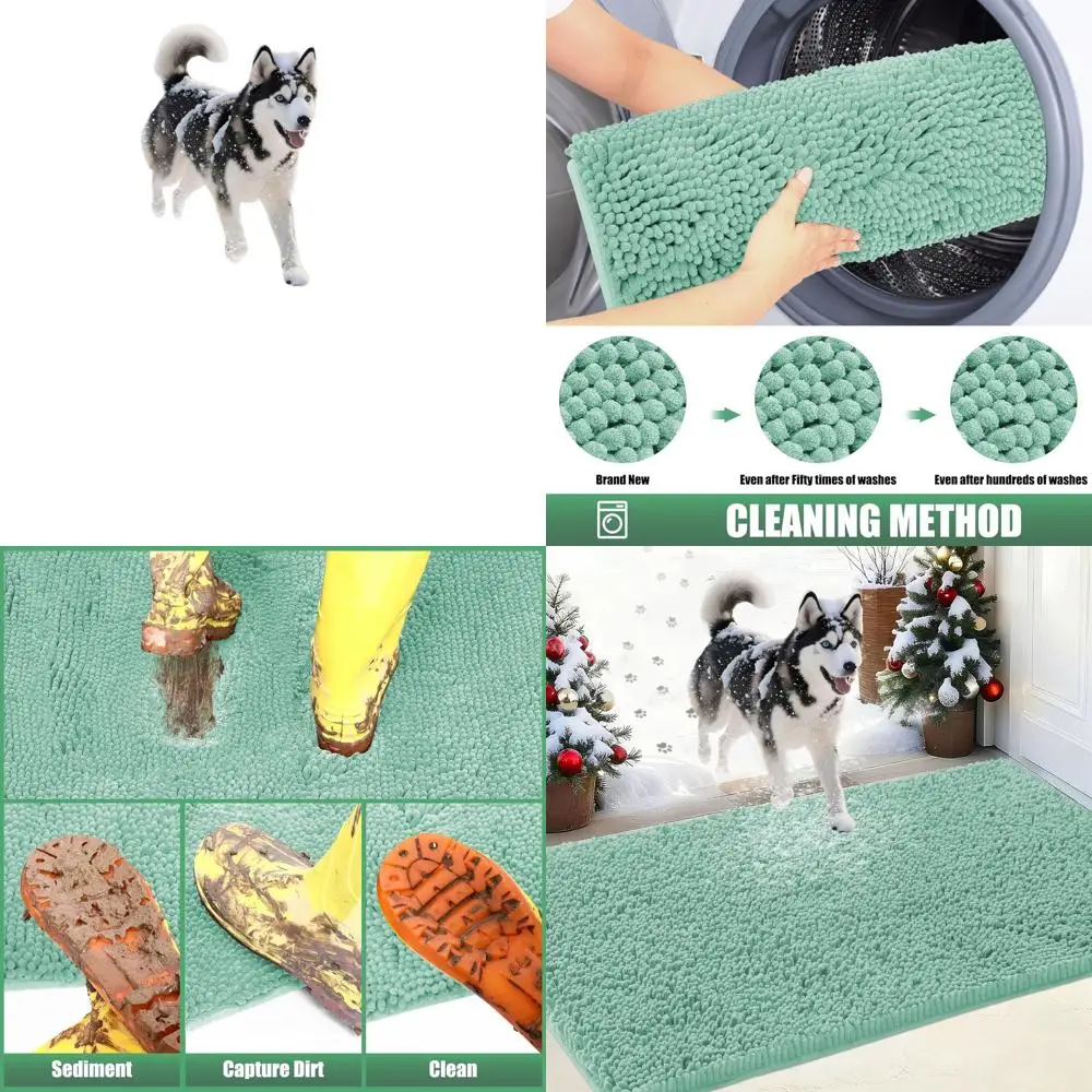 

Большой впитывающий уличный коврик 60x36, моющийся, для грязных следов, нескользящий, для использования внутри помещения, идеально подходит для собак, зеленый