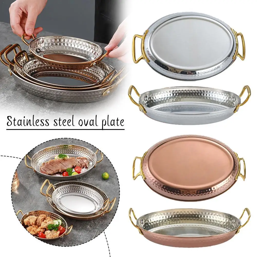 

Роскошный эллиптический диск из нержавеющей стали, 1 шт., креативная золотистая испанская тарелка с морепродуктами и омарами, тарелка в стиле вестерн Tomahawk, стейк, рыба