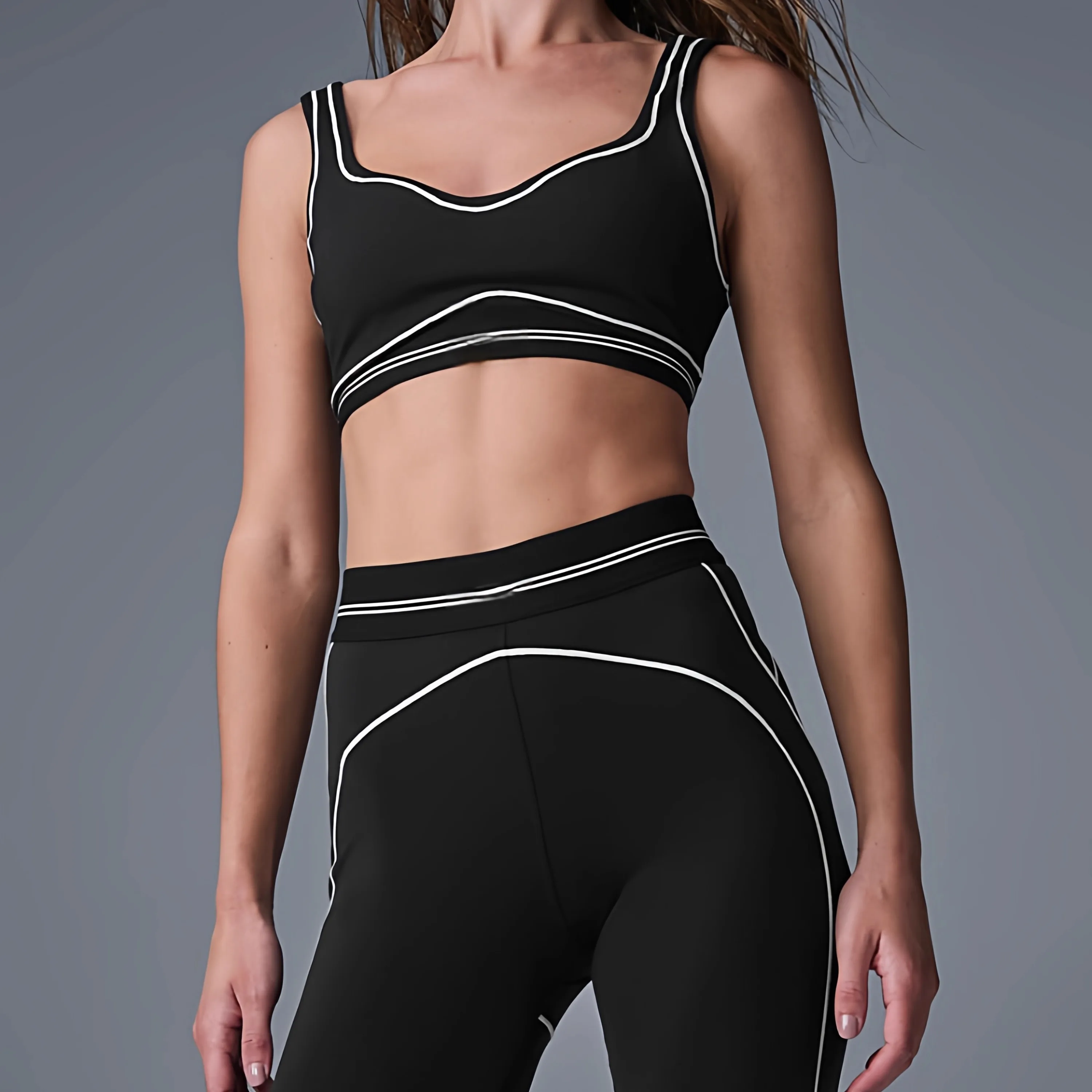 

Set High Version with Logo Replied Fitn Clothing Women's Long Pants Svel Sports Wear with Chest Pad