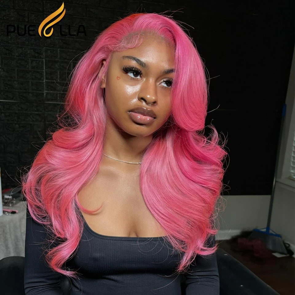 Pink Color Body Wave Wig Human Hair Straight 13x4 Lace Front Wig Preplcked Brazilian Natural Hairline Wigs for Women