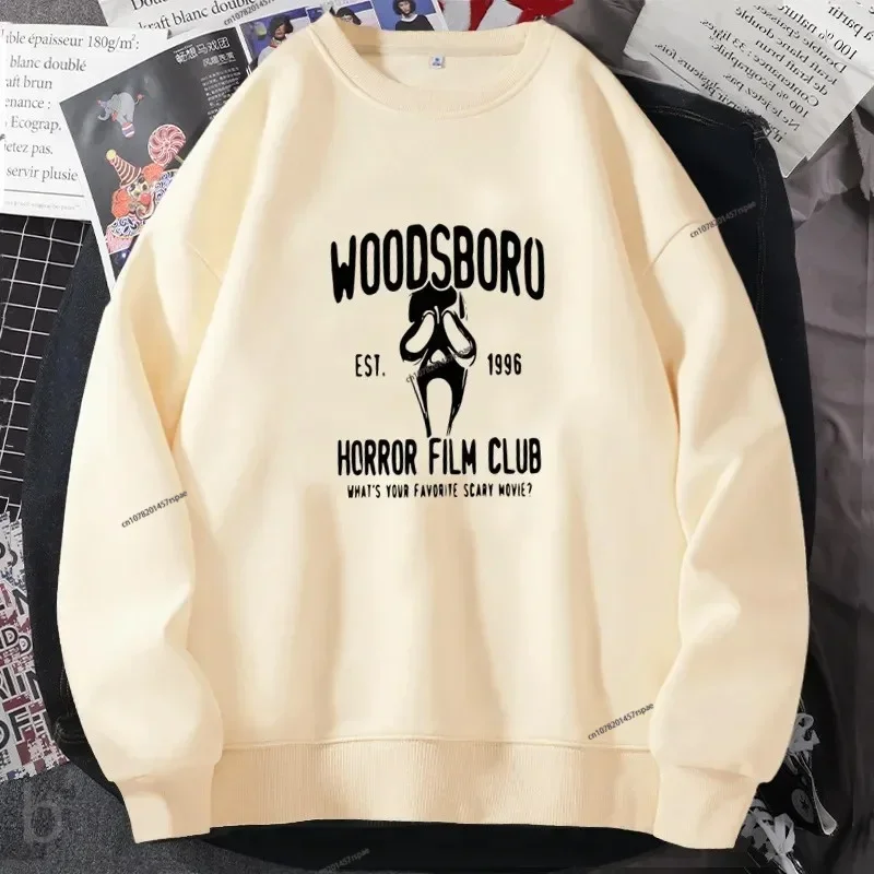 2024 Woodsboro Horror Club Sweatshirt Halloween Scream-Ghost Hoodie Ghost Sweatshirt Harajuku Long Sleeve Pullover Women