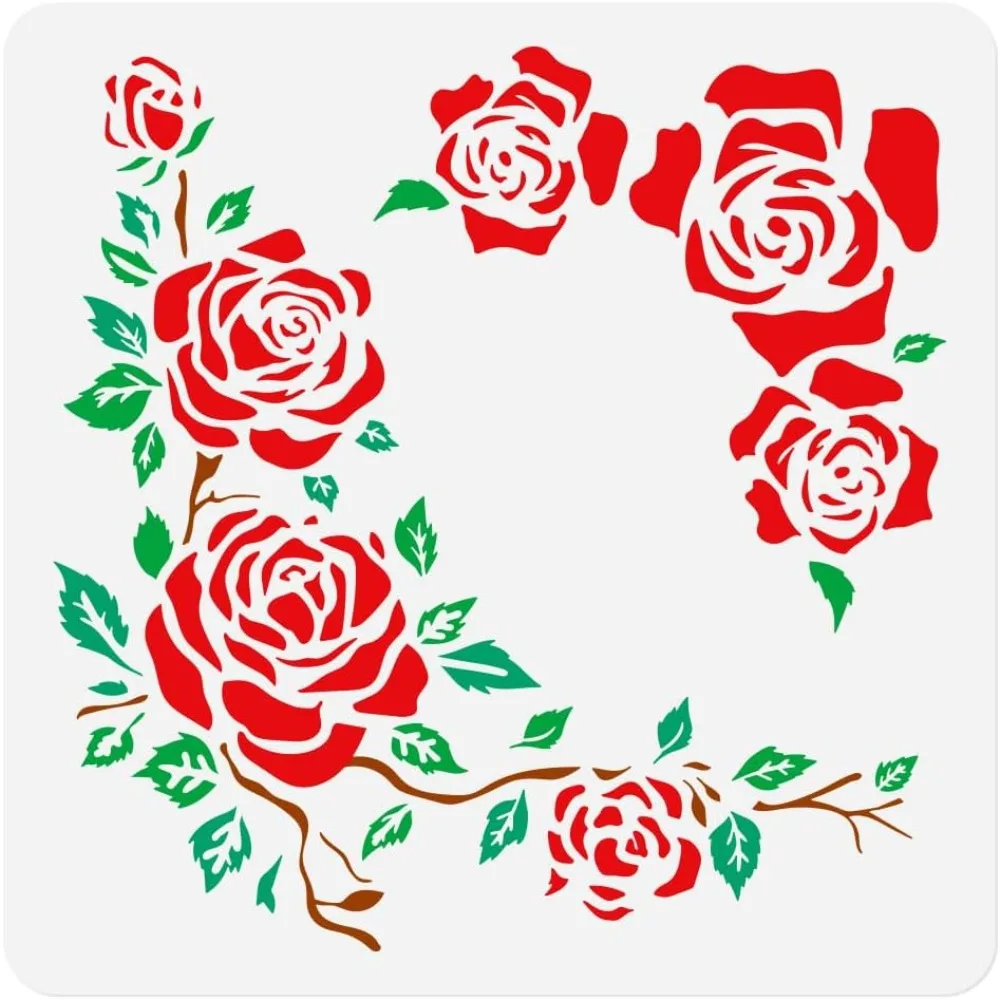 

Трафарет для рисования цветов и роз, 11,8 x 11,8 дюймов, пластиковый, многоразовый, для росписи стен и полов