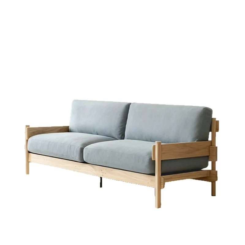 

Log Japanese fabric straight row sofa, elderly apartment reception solid wood leisure nursing home sofa