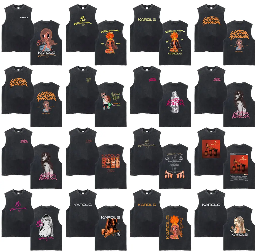 

Karol G Tropicoqueta 2025 New Album Washed Tank Tops Men Women Clothing Fashion Hip Hop Vintage Sleeveless Vest Male Casual Tees