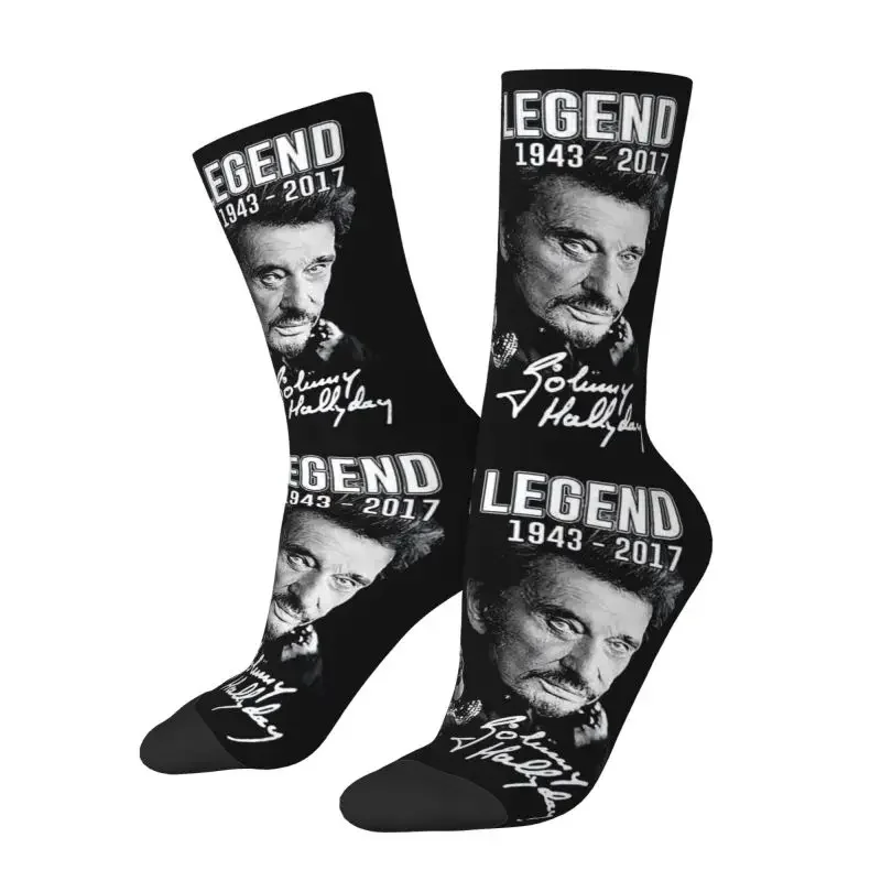 Hallyday Dress Socks Men's Women's Warm Funny Novelty France Rock Singer Crew Socks