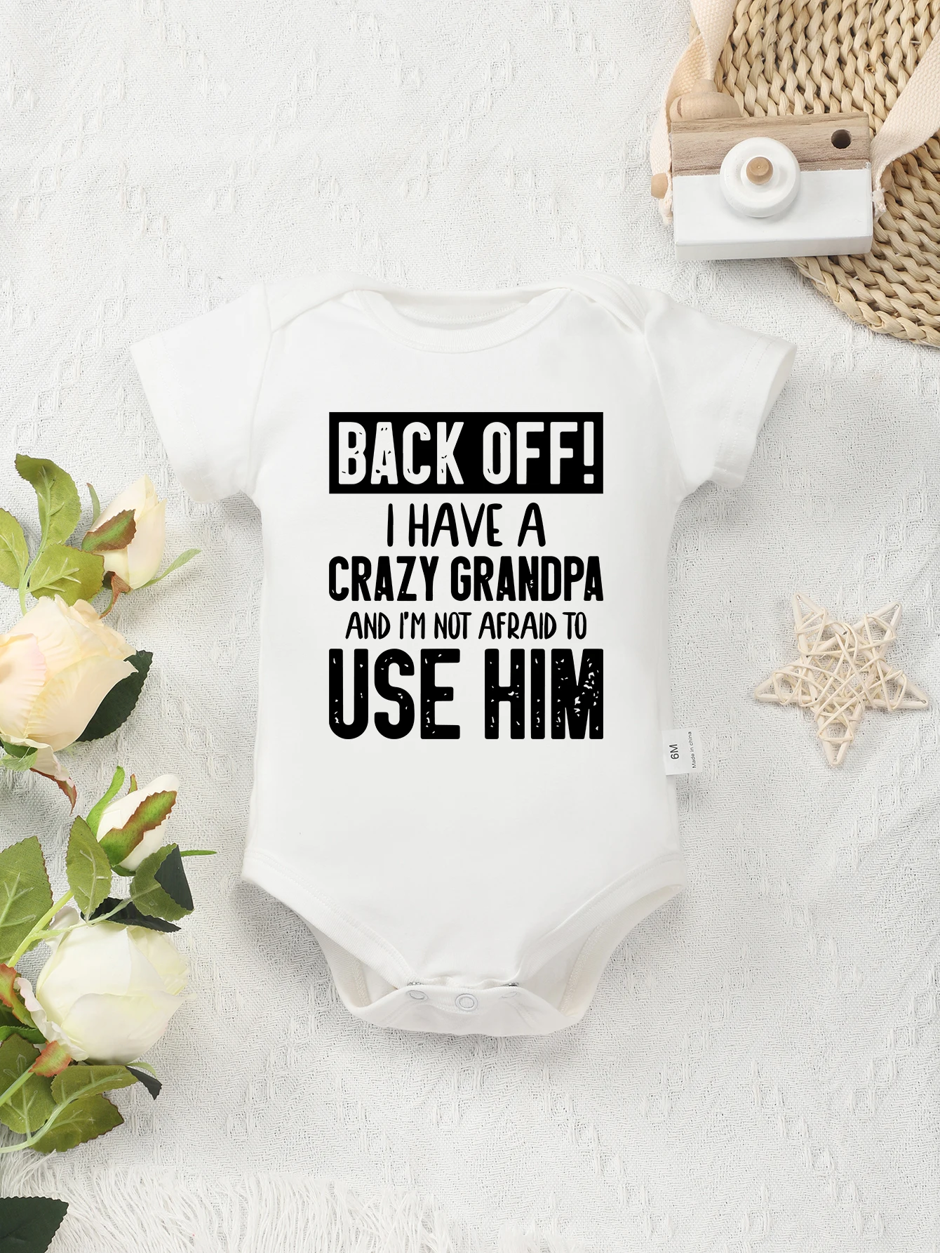 I Have a Crazy Grandpa Funny Newborn Boy Clothes Fine Print 100% Cotton Infant Onesies Cozy Skin-friendly Baby Romper Pajamas