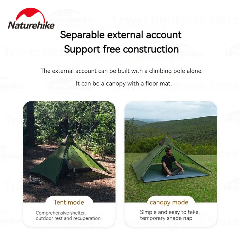 Naturehike Spire tenda kanopi nilon 20D 380T, tenda berkemah 4 ㎡ ruang besar luar ruangan portabel 1 orang PU2000mm mendaki pantai