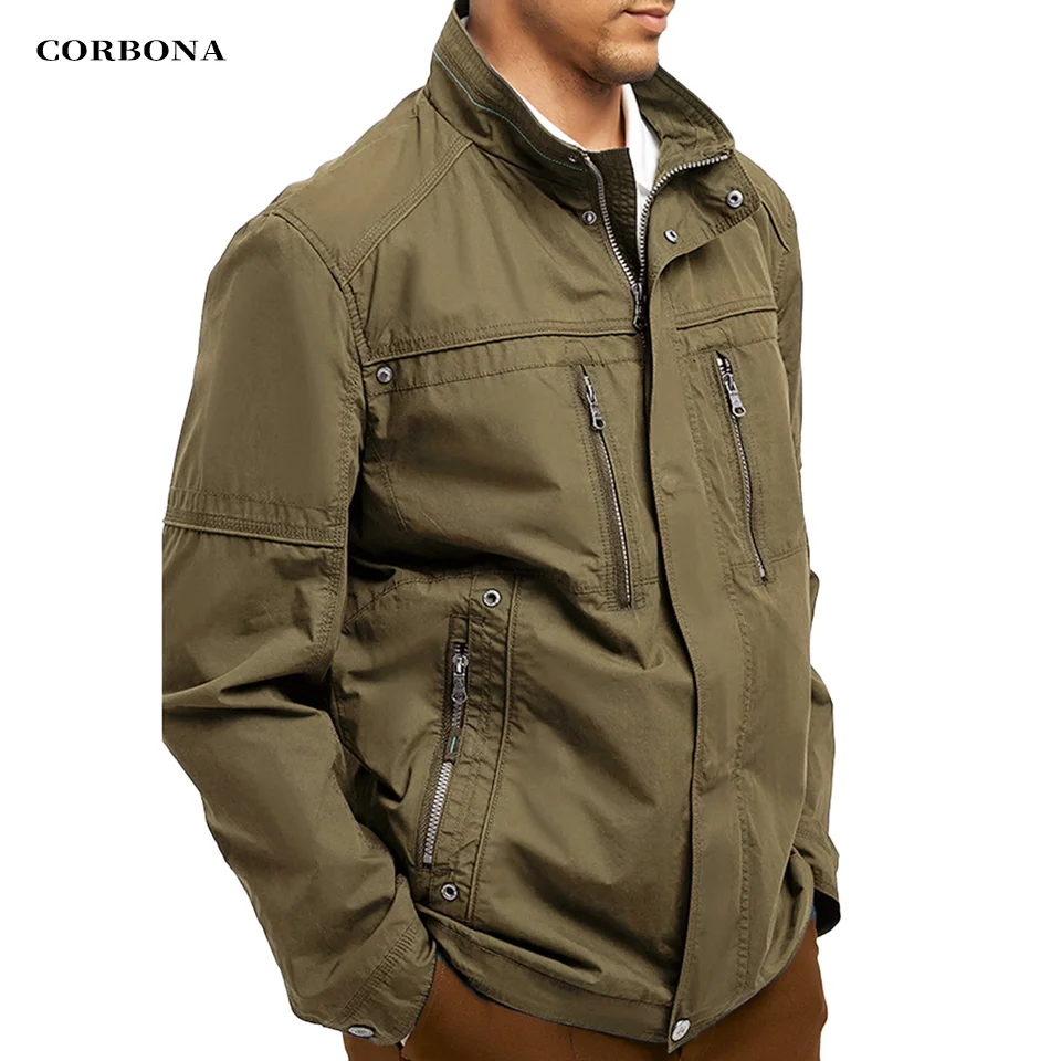 2024 CORBONA Men Oversized Jacket Long Sleeve Navy Blue Army Force Multi Pockets Windproof Windbreaker Autumn Outdoor Coat Parka