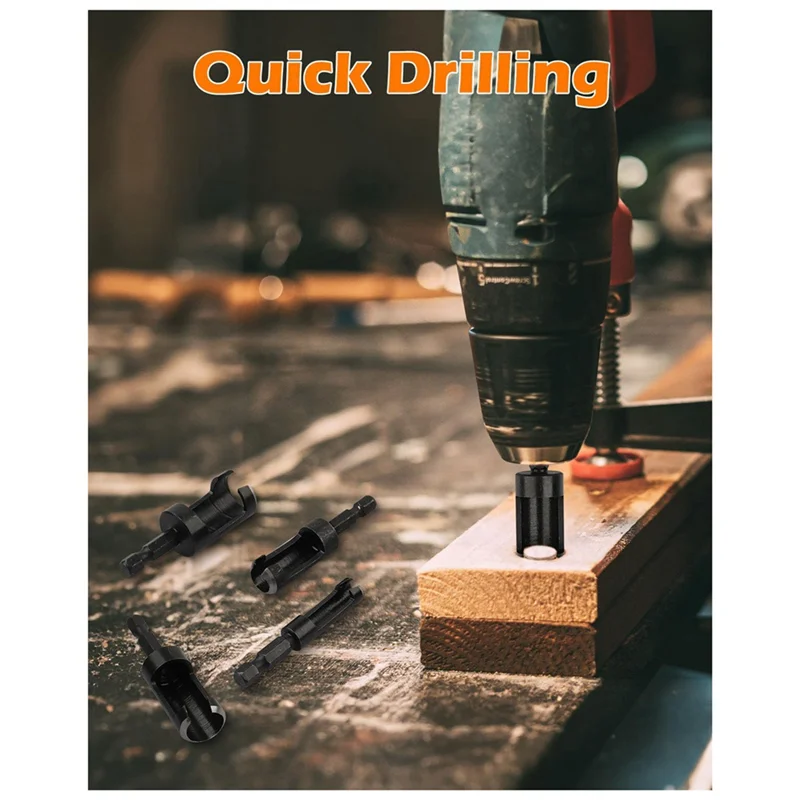 

Plug Cutter, 8Pcs Wood Plug Cutters Drill Bit Set Kit With 1/4 Hex Shank, Straight And Tapered Taper Cutting Tool Set-ABQU