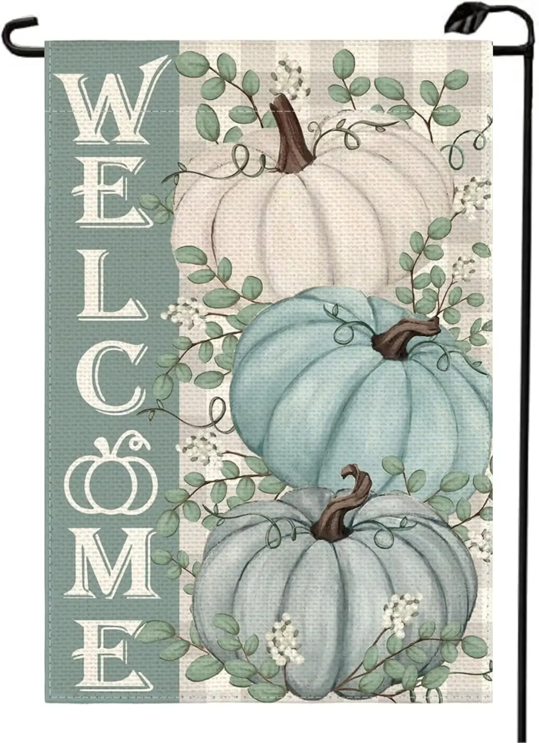 Welcome Fall Pumpkins Garden Flag 12x18 Inch Double Sided Thanksgiving Autumn Harvest Eucalyptus Blue Small Flags Outdoor De zzo