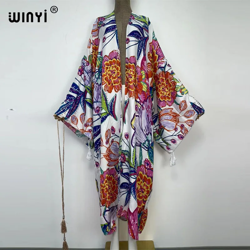 WINYI 2022 fashion Summer Women Cardigan Nature series elegant sexy Boho Maxi African Holiday kaftan Batwing Sleeve kimono