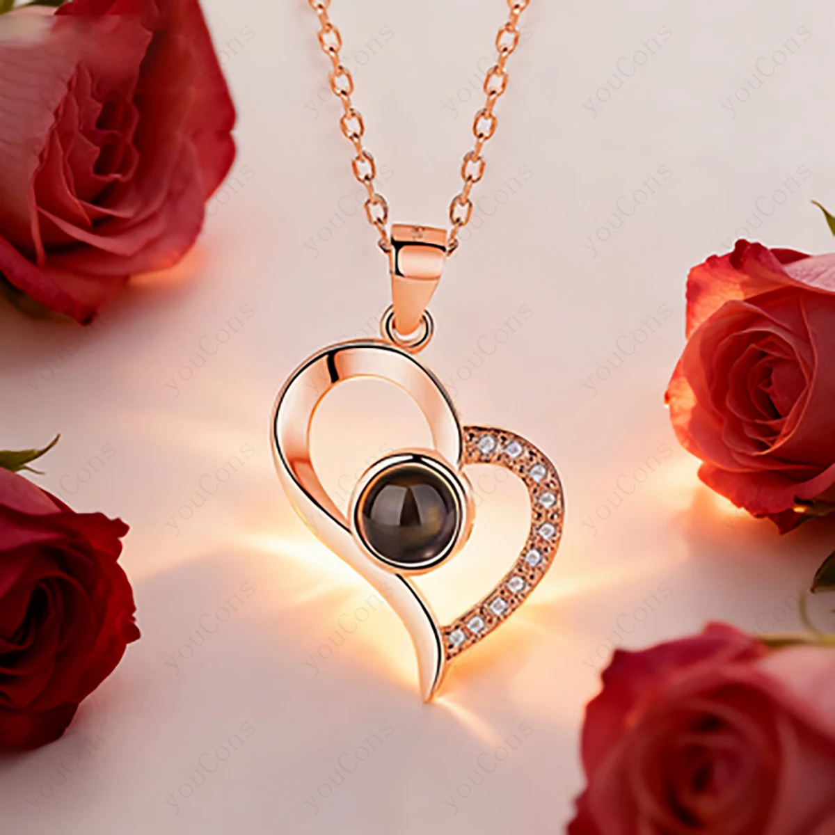 100 Languages Projection Pendant Necklace With Rose Bow Gift Box Jewelry For Girlfriend Wife Valentine Christmas Birthday Gift