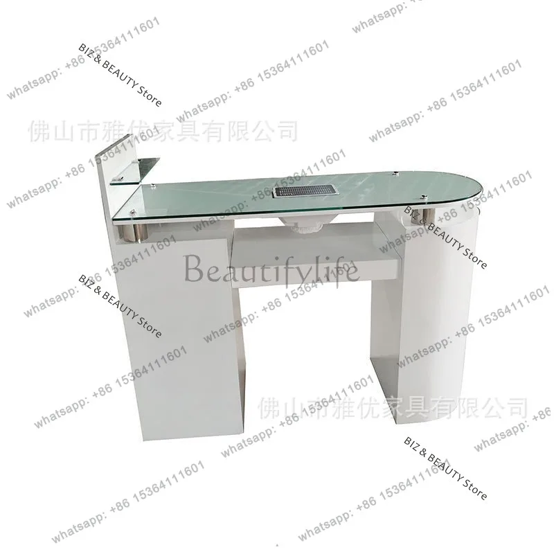 FG Japanese-style Popular Nail Tables Vacuum Cleaner Single-person Glass Top Nail Tables White Lacquered Furniture Omschrijving