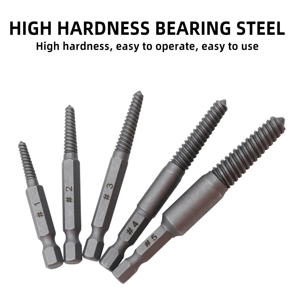 5pcs Hex Screw Extractors Tool Center Drill Bits Guide Set Damaged Bolt Remover Removal Tools Speed Easy Out Set Power Tool