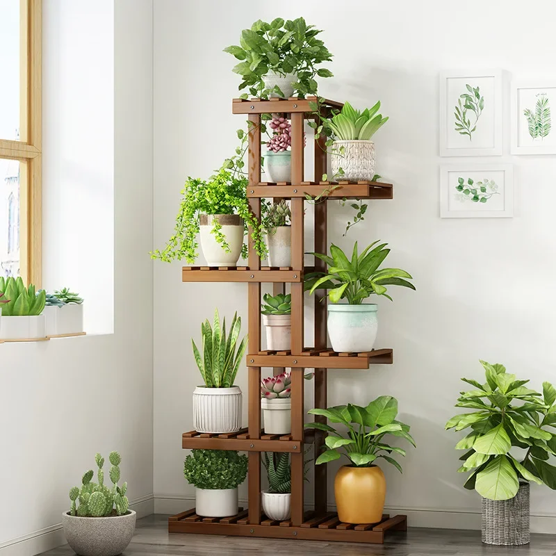 Balcony Plant Shelf Bamboo Thickened Wall Mount Plant Stand Pots Indoor Plant Rack Plantenplanken Flower Stand  Plant Shelf