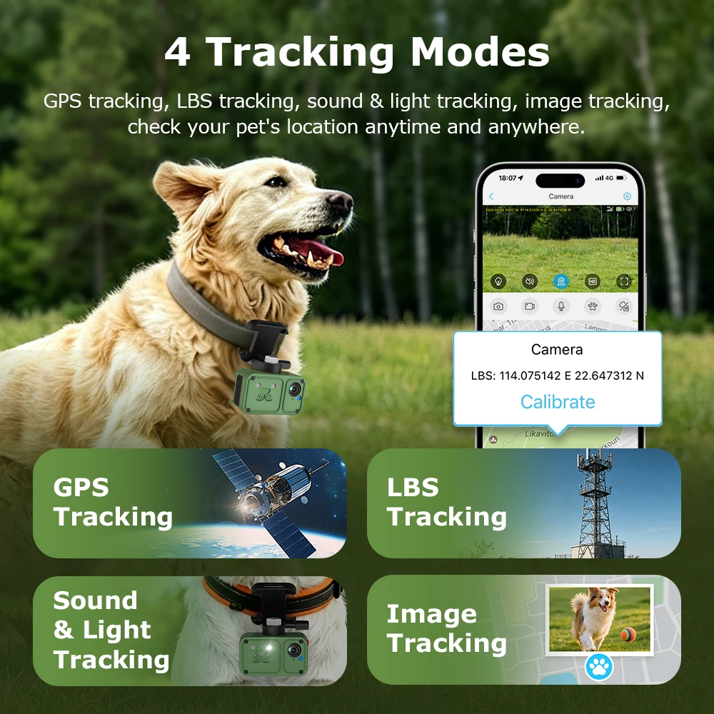 SHIWOJIA 1080P 4G SIM Camera Dog /Cat GPS Tracker for Pet Animal 4G Hunting Tracking Camera Built in GPS  for iOS Android