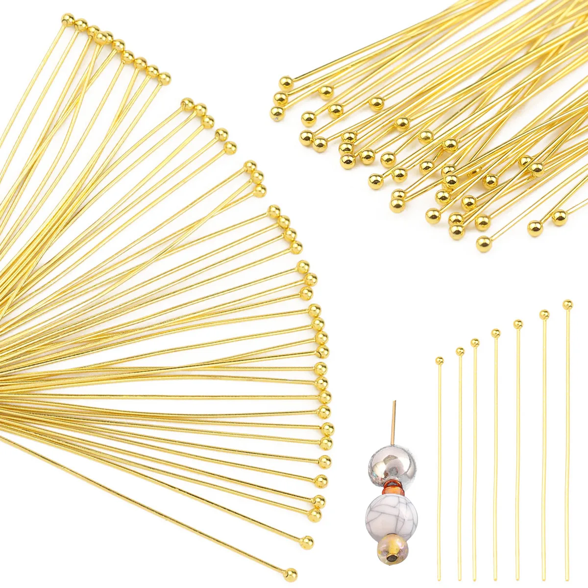 50PCS Ball-Shaped Pin Stainless Steel Material Gold Color For Jewelry Handmade Bracelets Earring DIY Accessories 20-50mm