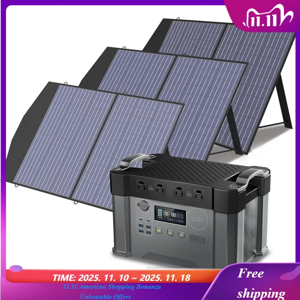 

S2000 Pro Солнечный генератор с панелями в комплекте Портативная электростанция MPPT 2400 Вт с 3 складными солнечными панелями 100 Вт,