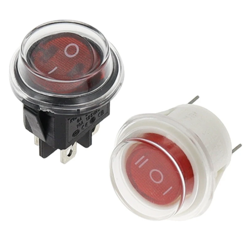 20mm Round Rocker Switch Square Base Black/Red 6A 250V DPDT Power Switches