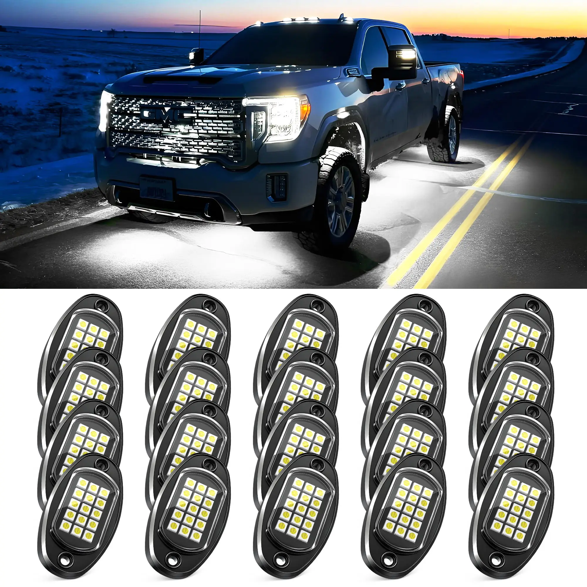 

Светодиодные фонари MICTUNING 16/20 Pods, чисто белый свет, водонепроницаемые, для подсветки днища автомобиля, грузовика, квадроцикла, UTV, лодки.