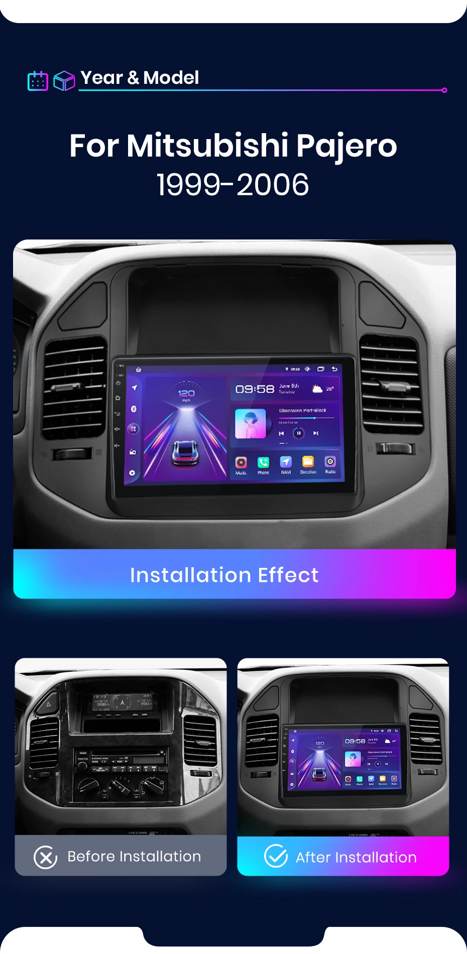 Junsun drahtloses Carplay Android Auto Autoradio für Mitsubishi Pyjero V60 V68 V73 2011-2016 GPS Multimedia 2 Din – Detail 3