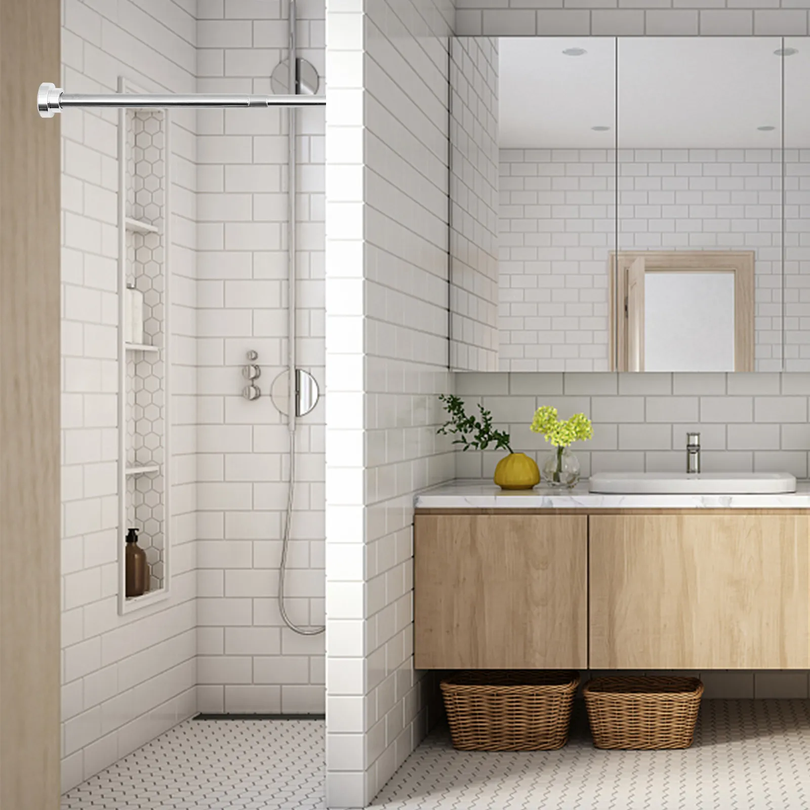 

1 шт. телескопическая штанга для душевой занавески без сверления, из нержавеющей стали, с высокой несущей способностью, простая установка, для туалета