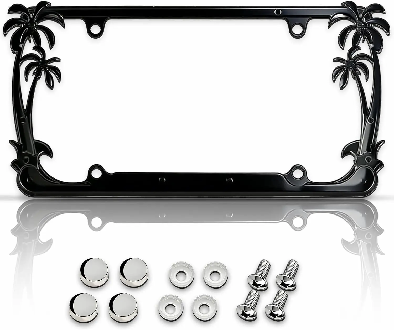 

3D Palm Tree License Plate Frame for Cars Trucks, Heavy Duty Rust-Free Zinc Alloy with 4 Screw Caps