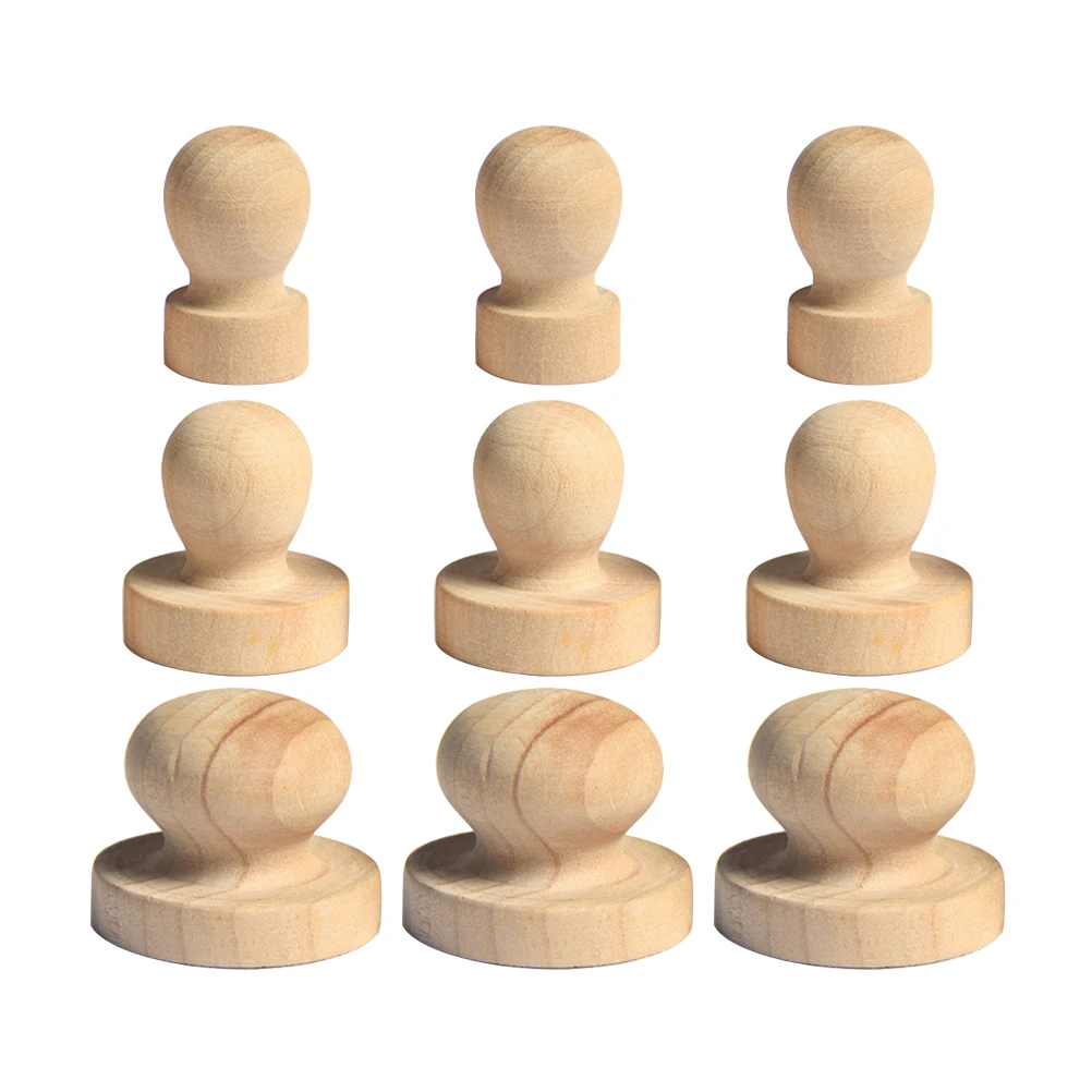 

9 Pcs Solid Wood Round Handle Seal Scrapbooking Stamp Stamps Biscuit Durable Wooden Craft DIY