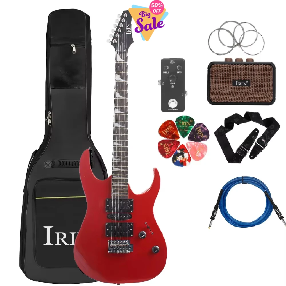 IRIN 6 Strings Red Electric Guitar 24 Frets Rosewood Fingerboard Electric Guitar with Backpack Pickup Paddle String