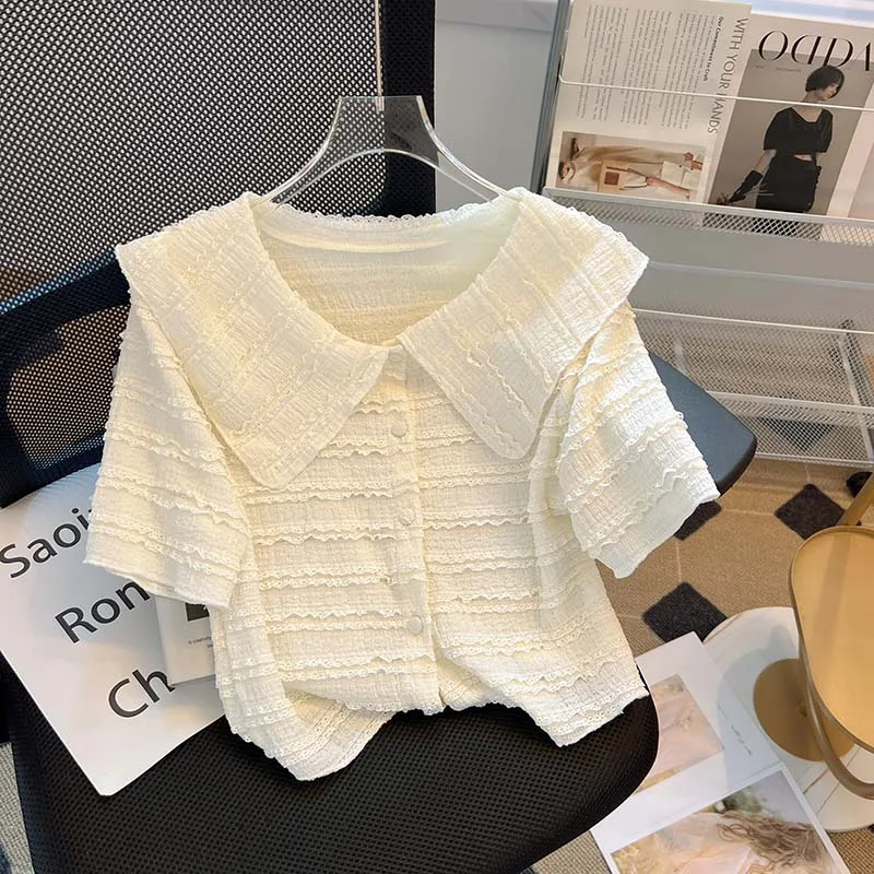 

Sweet Doll Collar Bubble Sve ort irts Женская летняя корейская блузка Gentle Ele шифоновая блузка Casual Ne Top