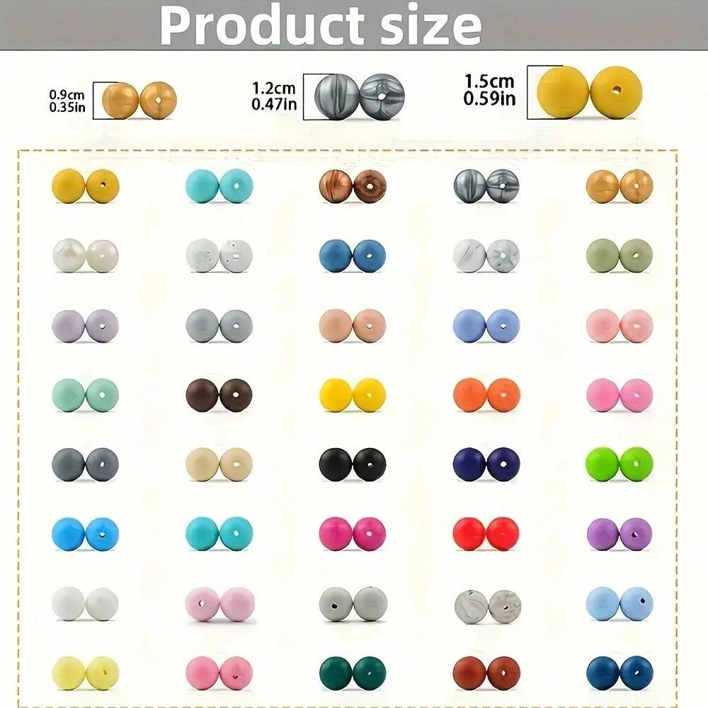 120 Stück 15mm Silikonperlen, geeignet für die Herstellung von Stiftanhängern, Halsketten, Armbändern und Schmuck. – Detail 4