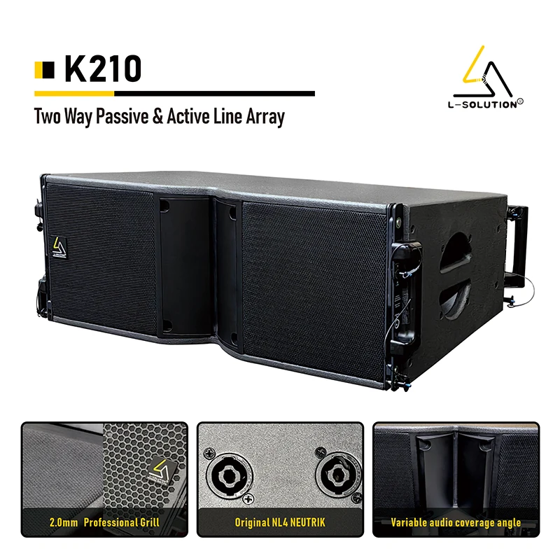 K210 10-Inch Active Passive DJ Line Array Speakers System Optimal Sound Quality Neodymium Magnet 8ohm Impedance Wooden Set Two