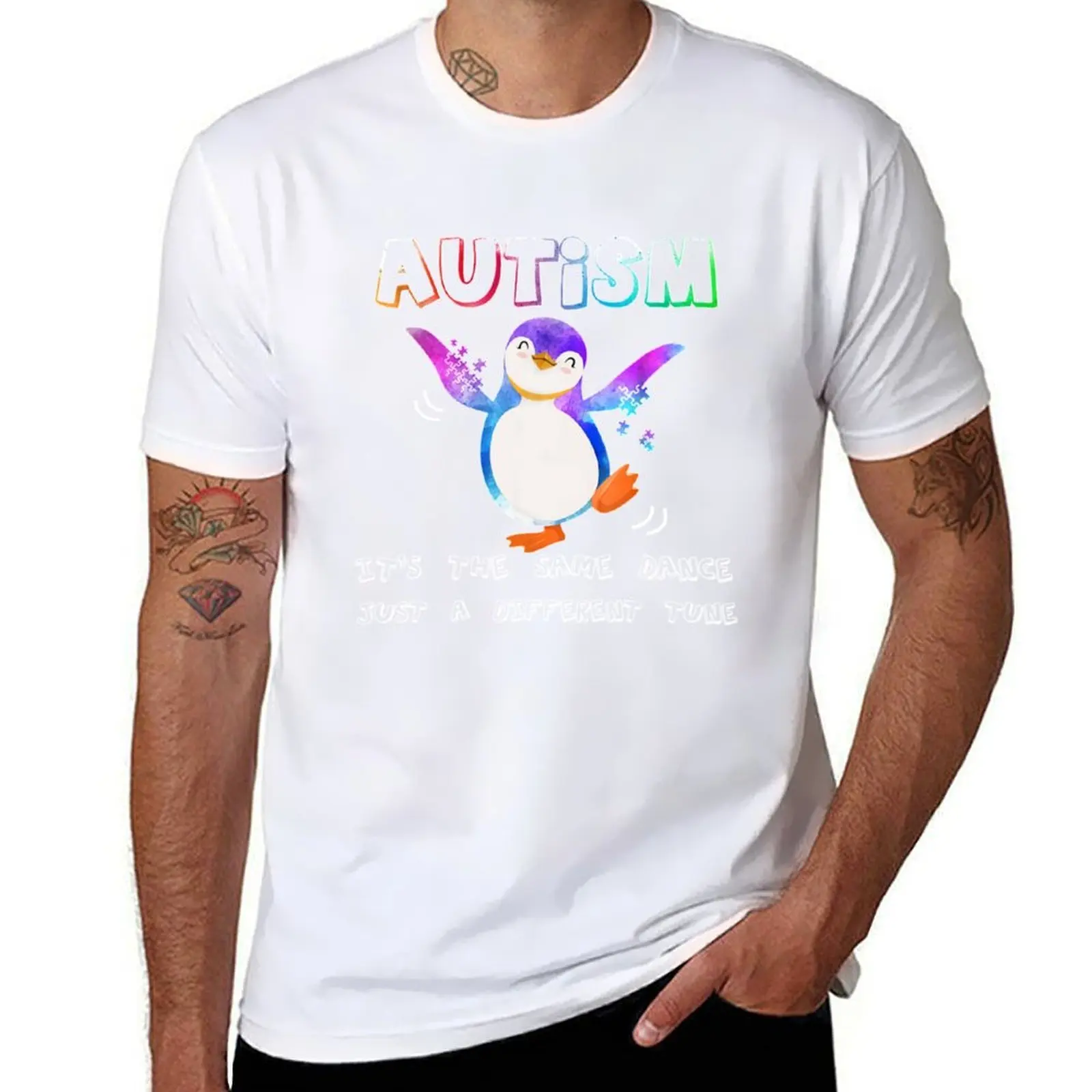 

Autism penguin Tshirt Tune Unlike Dance T-Shirt Standard Fit Solid Tee Shirt