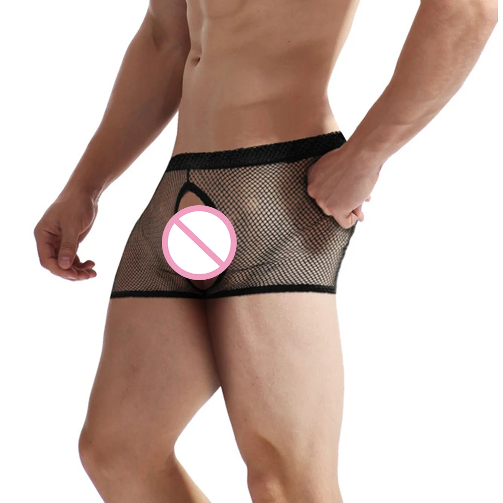 Open Crotch Briefs Men Mesh See Through Underwear Porn Panties Exposed Cock Underpants Bare Buttocks Shorts