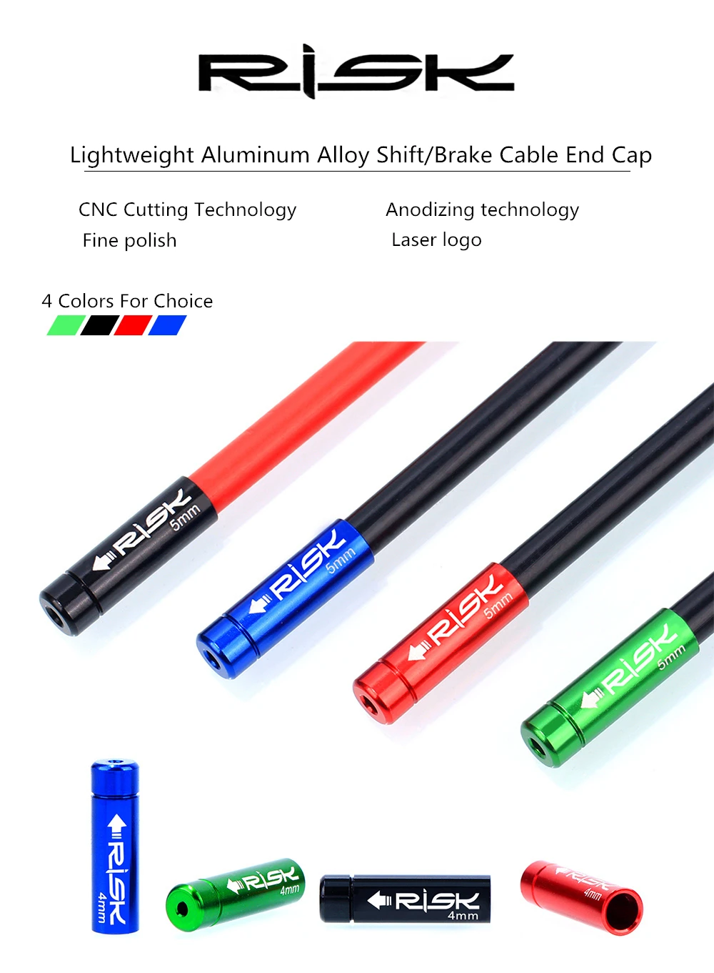 10 Stück Aluminiumlegierung Fahrradkabel-Endkappen, 5 mm Bremsdraht-Kernkappe, 4 mm Schaltleitungsschlauch-Hülsenabdeckung, Fahrradkabel-Staubschutz – Detail 1