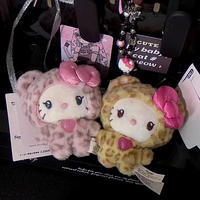 Sanrio Hello Kitty Leopard Print Bear Series Pendant Keychain Cute Cartoon Plush Doll Kitty Cat Pendant Keychain Bag Accessorie