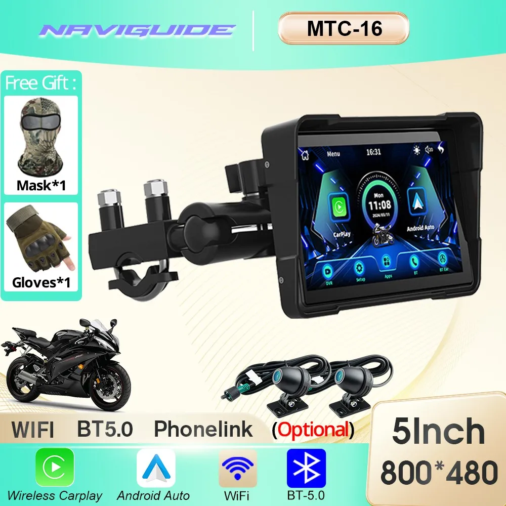 

NAVIGUIDE MTC-16 5 "800*480P беспроводной CarPlay Moto Android Auto портативный цифровой мотоцикл приборная панель навигационный экран