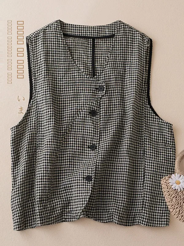 

Корейско-японский женский летний дизайнерский уникальный льняной жилет-кардиган с V-образным вырезом, повседневная одежда, сандалии...