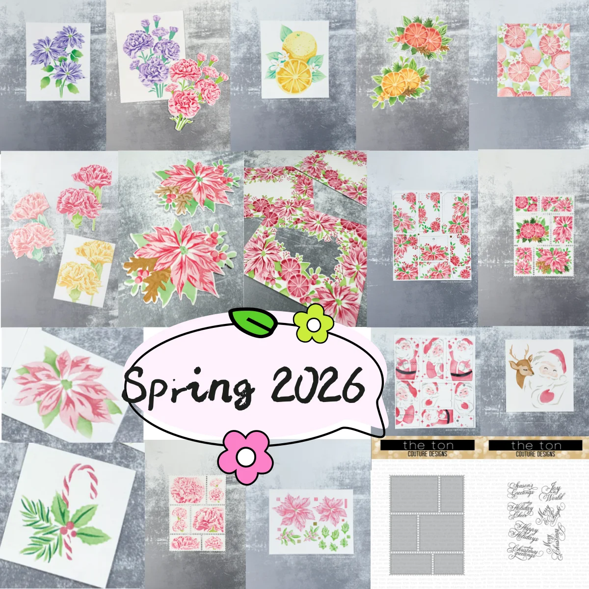 

Spring 2026 Poinsettia Carnation Citrus Candy Cane Santa Metal Cutting Dies Clear Stamps Stencil For DIY Decorating Paper