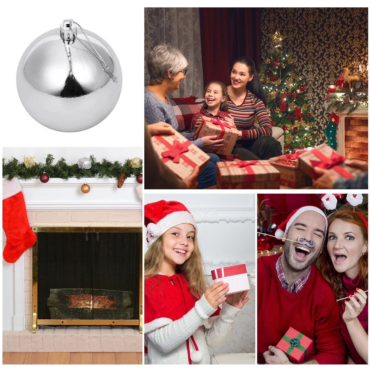 

12Pcs Christmas Ball Ornaments Silver Hanging Balls Plastic Xmas Tree Decor for Home Office Mall Silver Hanging Ball