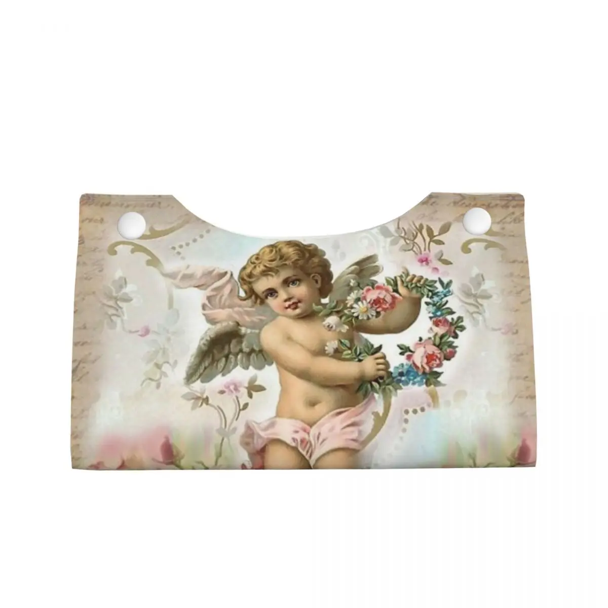 Custom Vintage Rose Victorian Angel Tissue Box Cover Rectangular PU Leather Facial Tissues Holder for Car